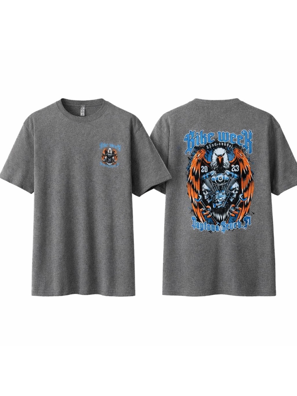 Daytona Bike Week 2023 Skull Eagle Graphic Tee Gray Biker Rally XXL Shirt
